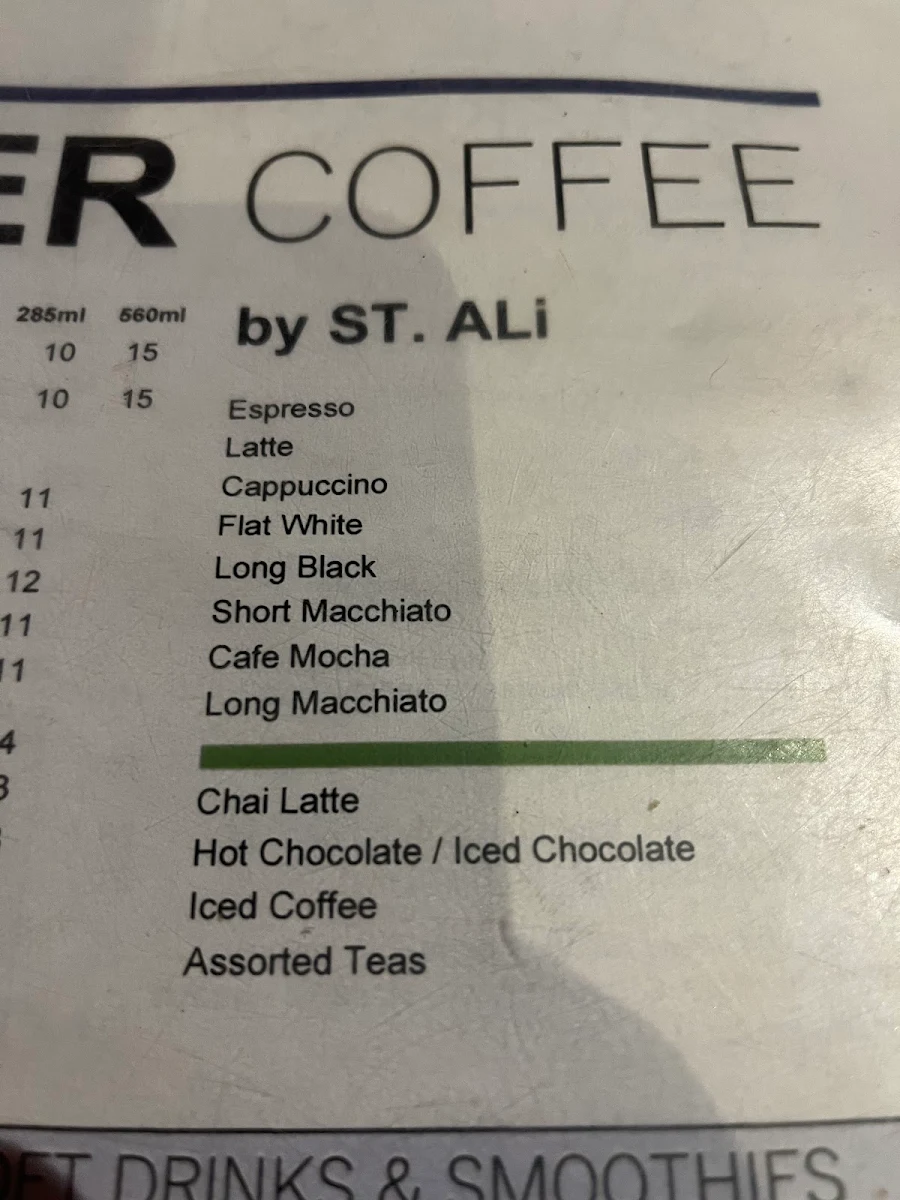 Menu, Cafe Sol