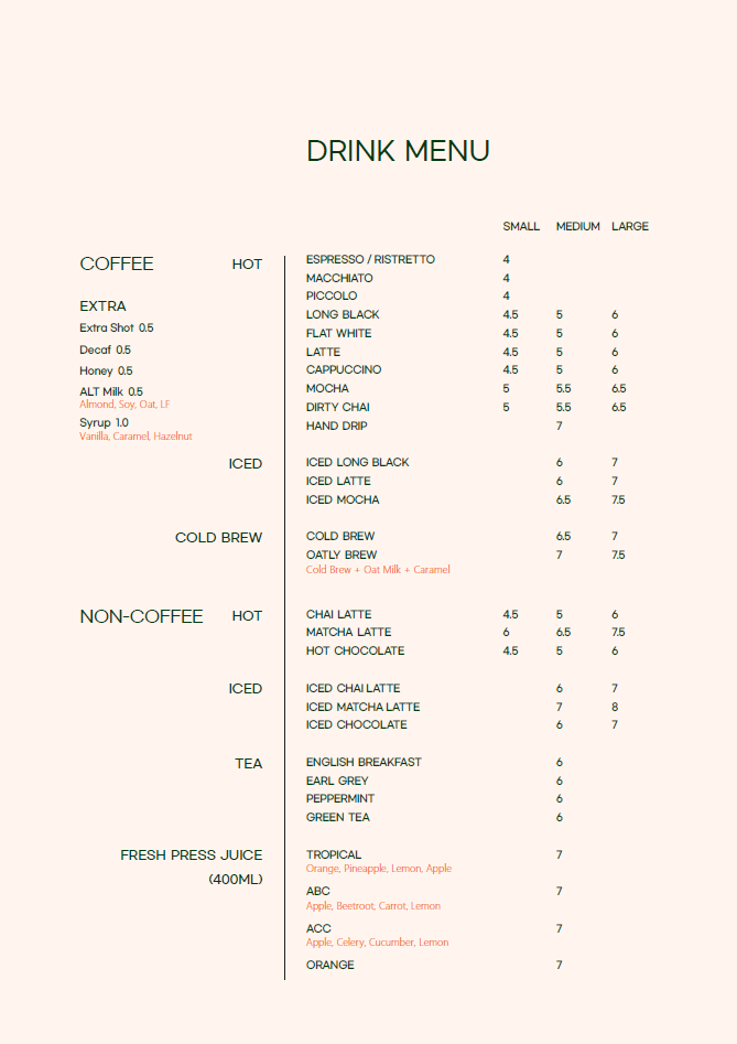 Menu, Herringbone Coffee Brewers
