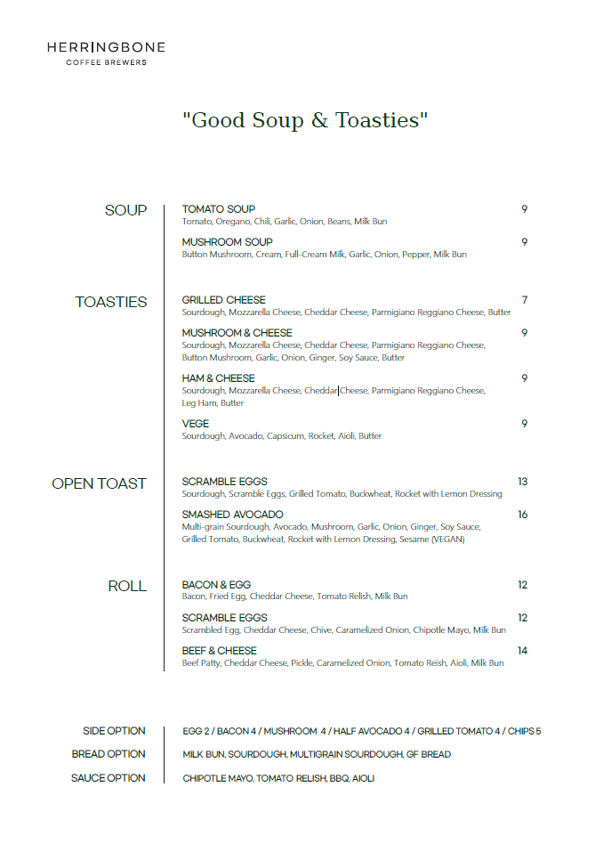 Menu, Herringbone Coffee Brewers