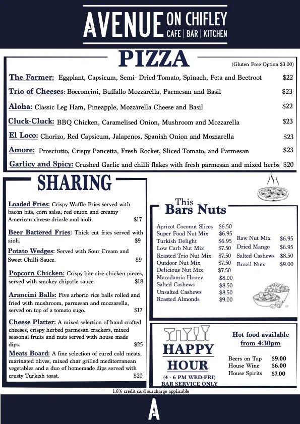 Menu, Avenue on Chifley
