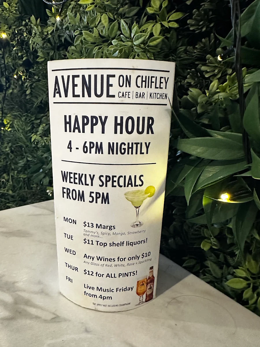 Menu, Avenue on Chifley