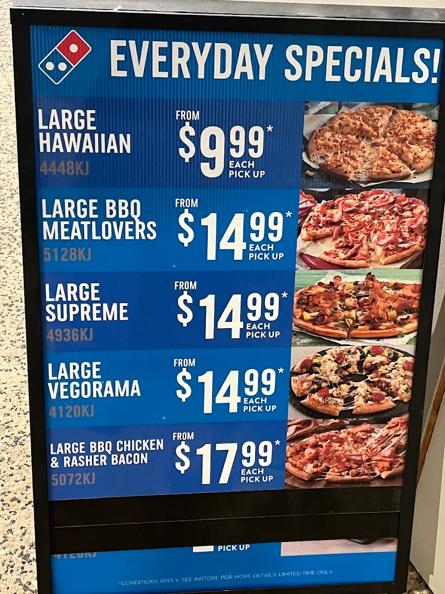Menu, Domino's Pizza Gordonvale