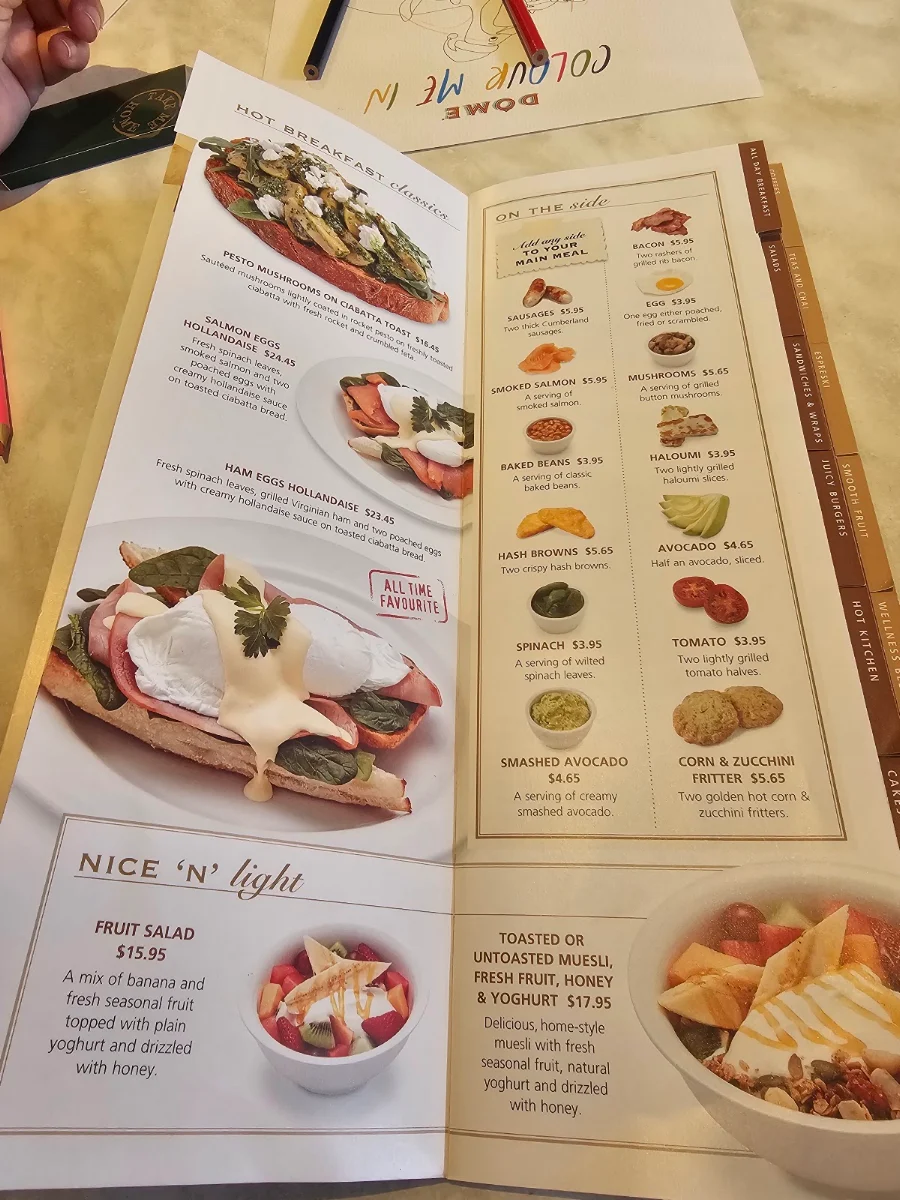 Menu, Dôme Café - Westralia Plaza