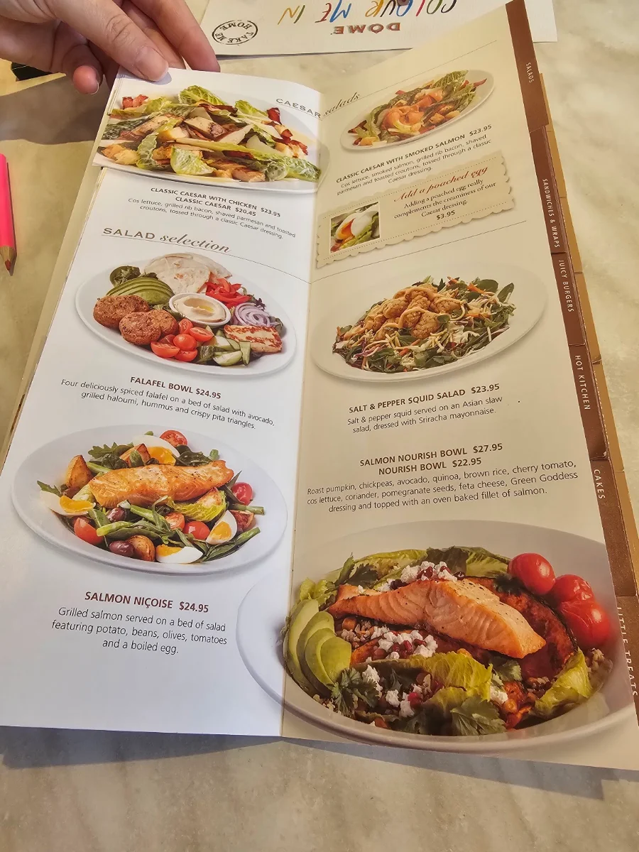 Menu, Dôme Café - Westralia Plaza