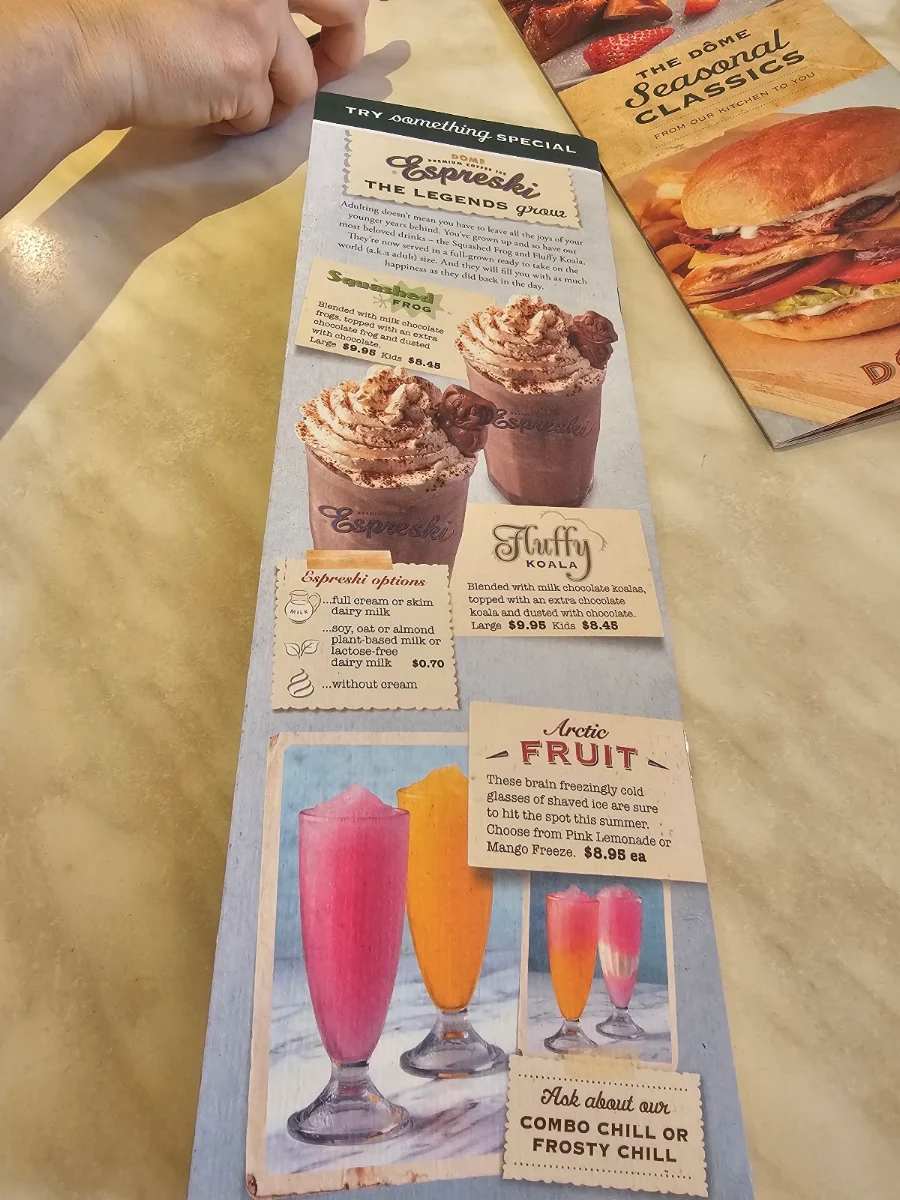 Menu, Dôme Café - Westralia Plaza