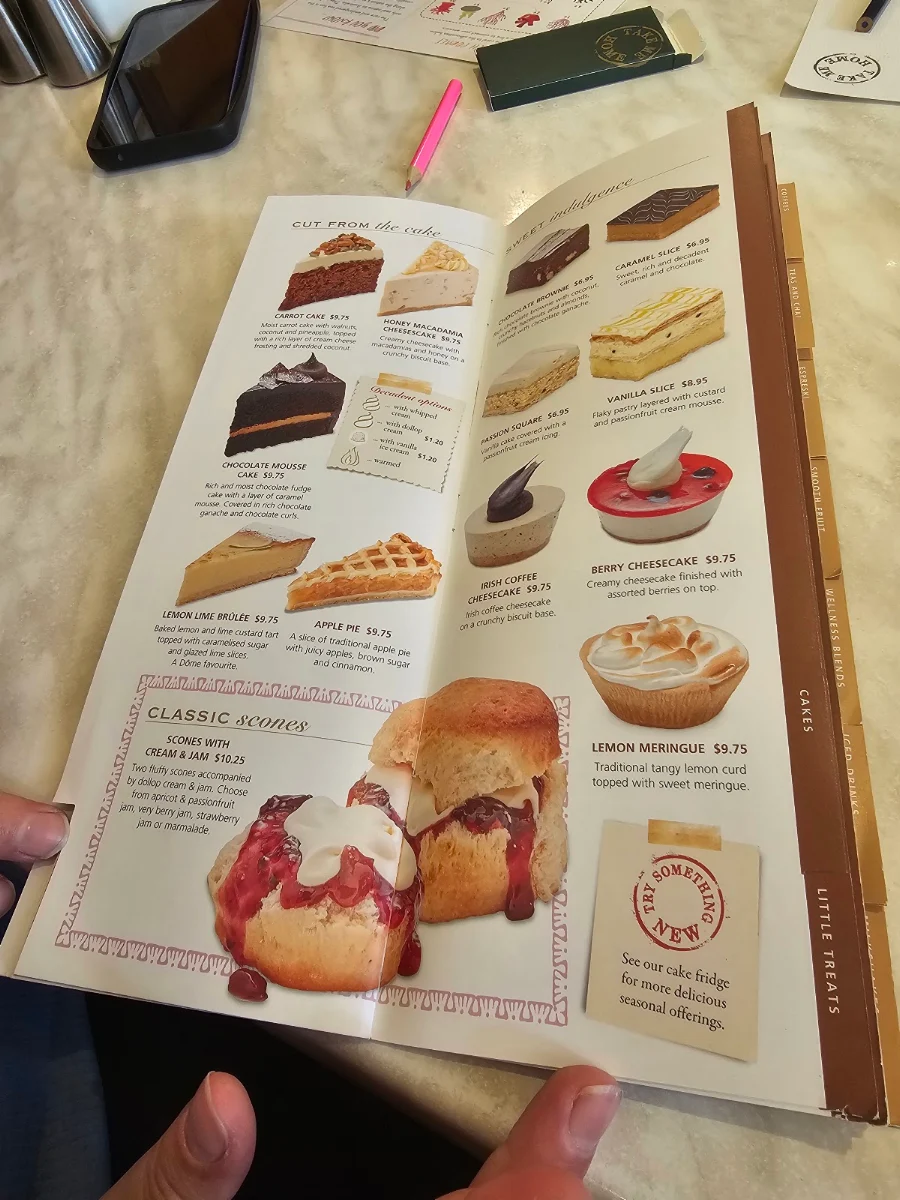 Menu, Dôme Café - Westralia Plaza