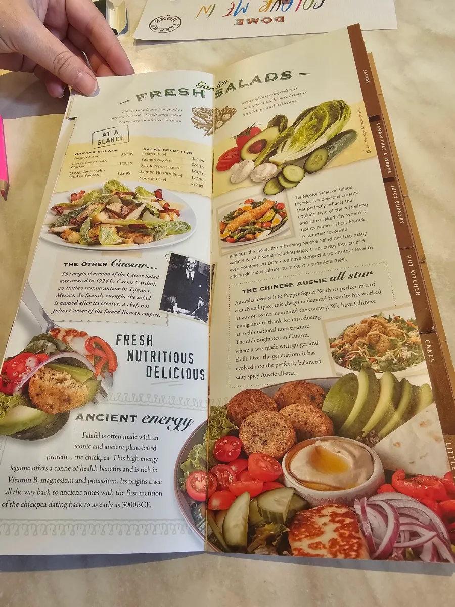Menu, Dôme Café - Westralia Plaza