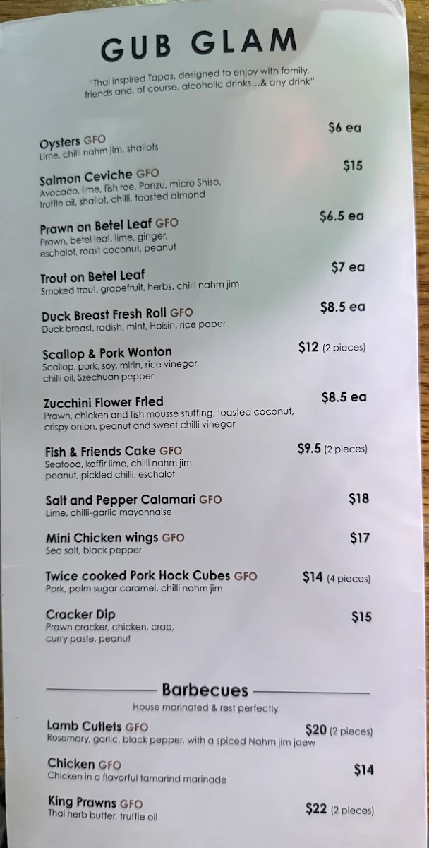 Menu, Yok Thai Restaurant