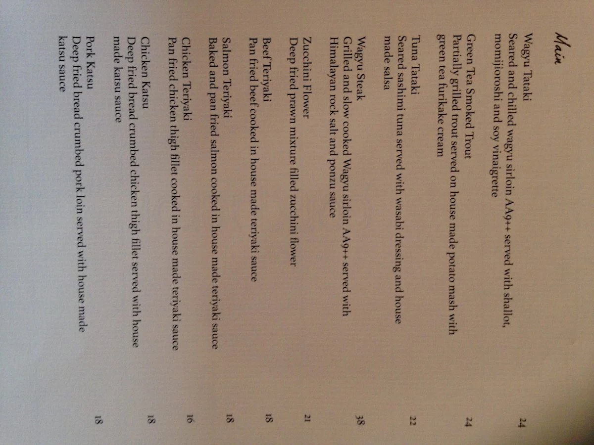 Menu, Ginza Izakaya Parramatta