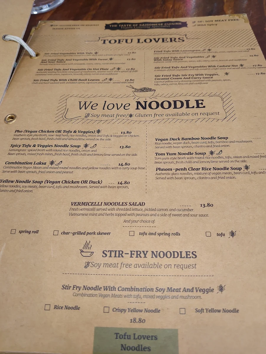 Menu, Golden Lotus Vegan Newtown