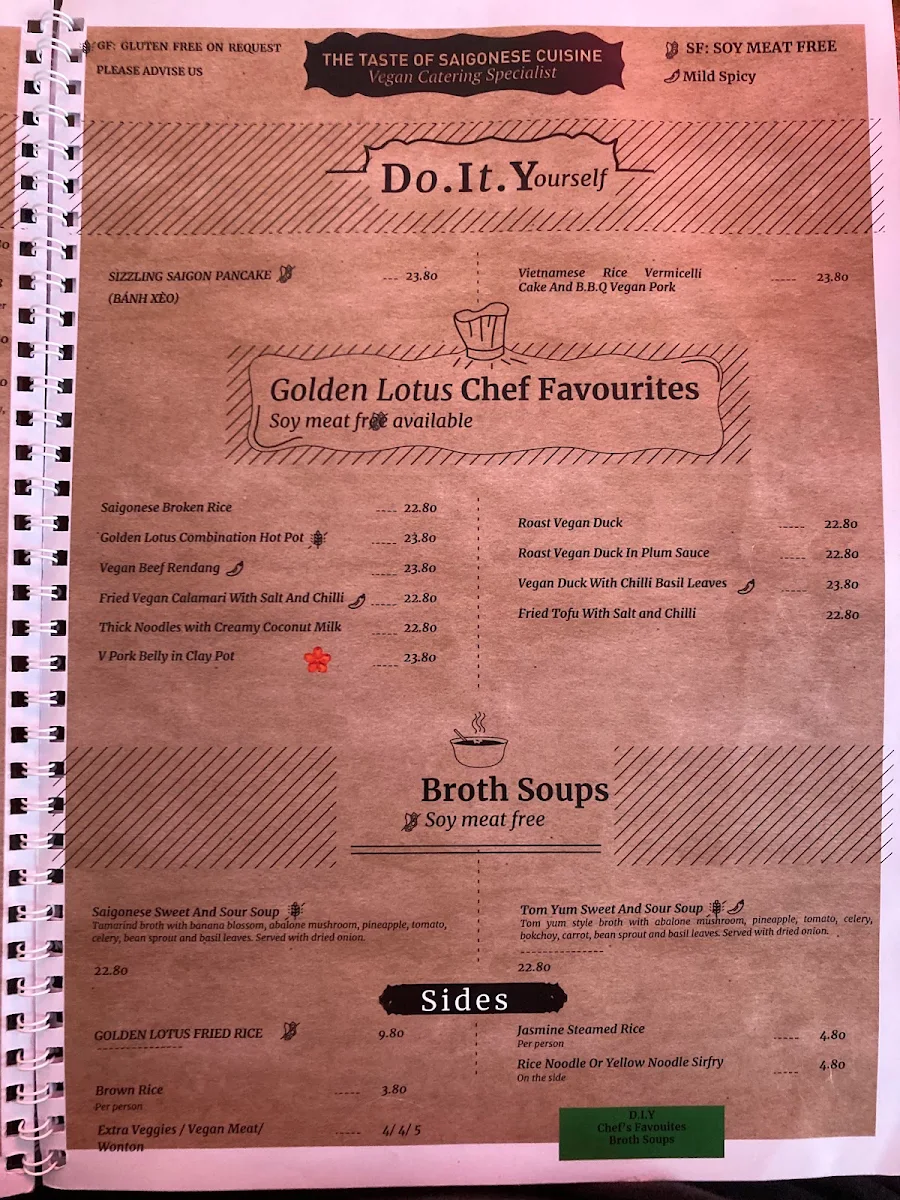 Menu, Golden Lotus Vegan Newtown