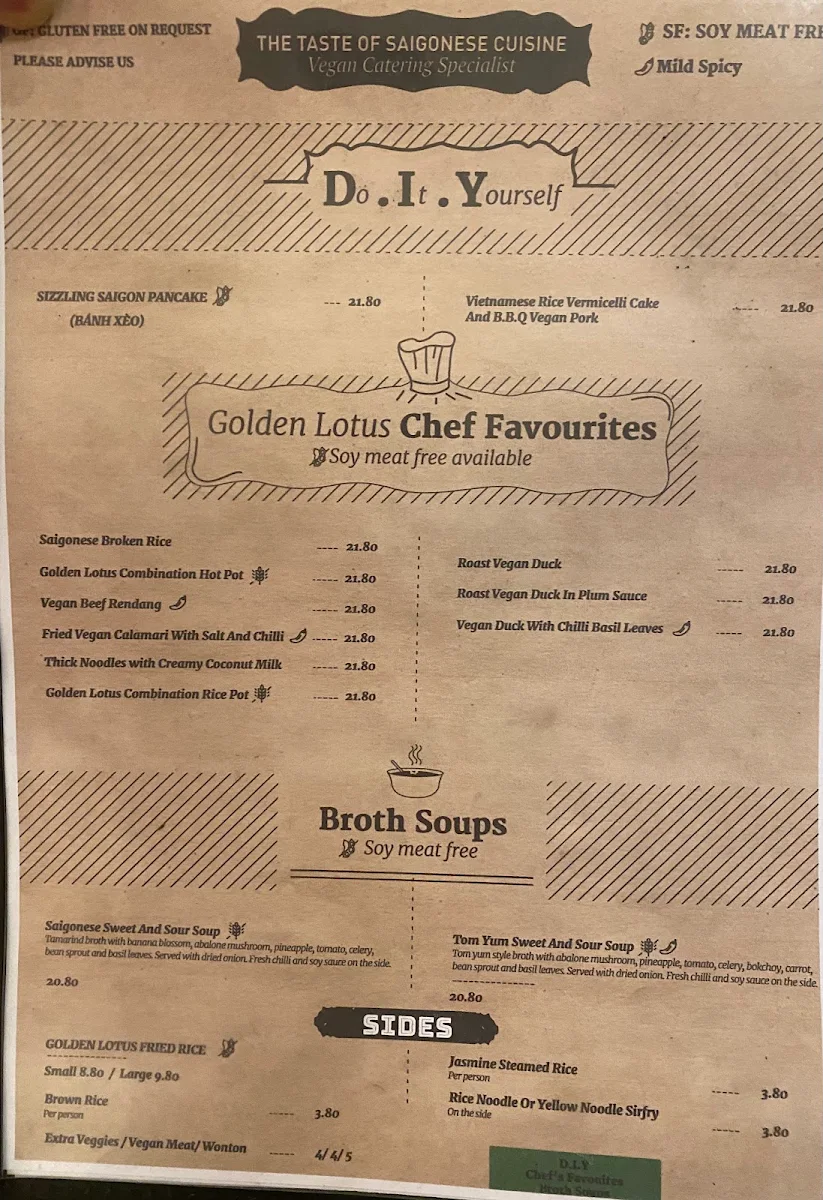 Menu, Golden Lotus Vegan Newtown