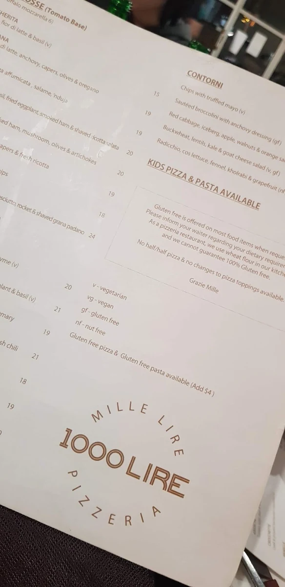 Menu, 1000 Lire Pizza & Stuzzichini