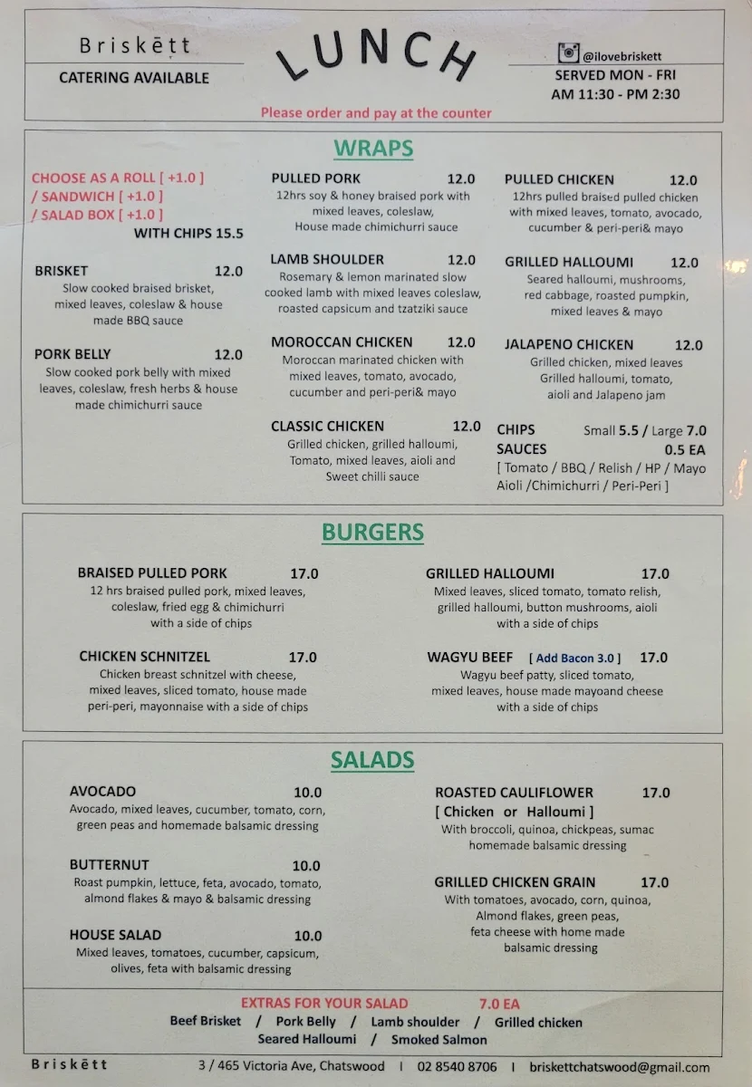 Menu, Briskett