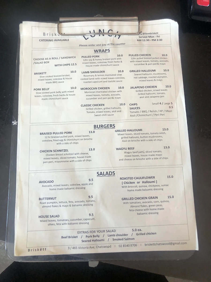 Menu, Briskett