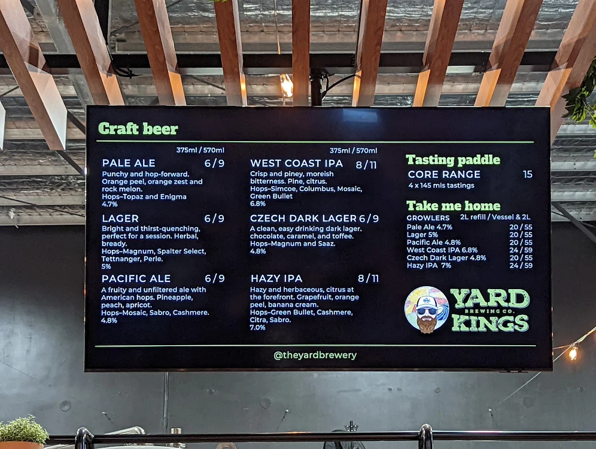 Menu, The Yard Brewery & Smokehouse