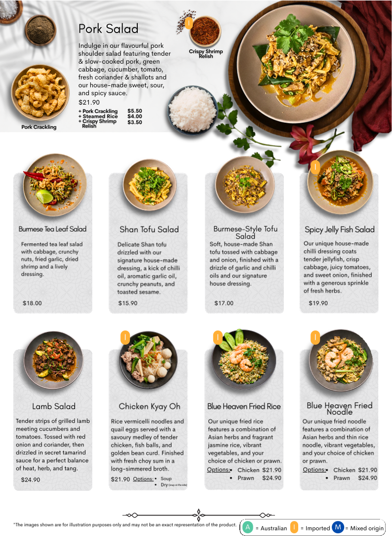 Menu, Blue Heaven
