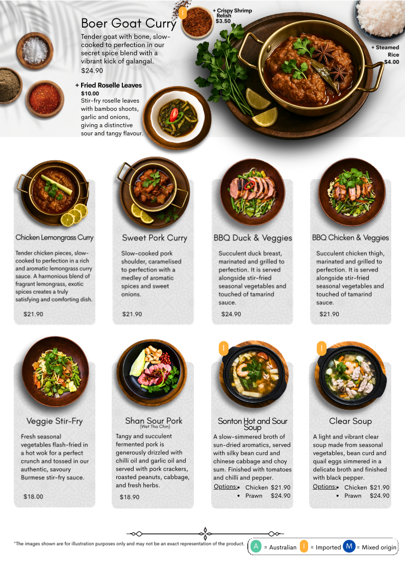 Menu, Blue Heaven
