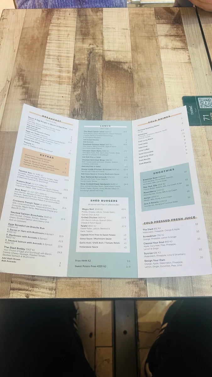 Menu, The Shed Café