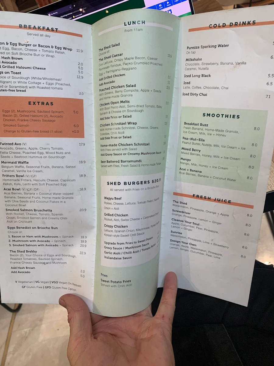 Menu, The Shed Café