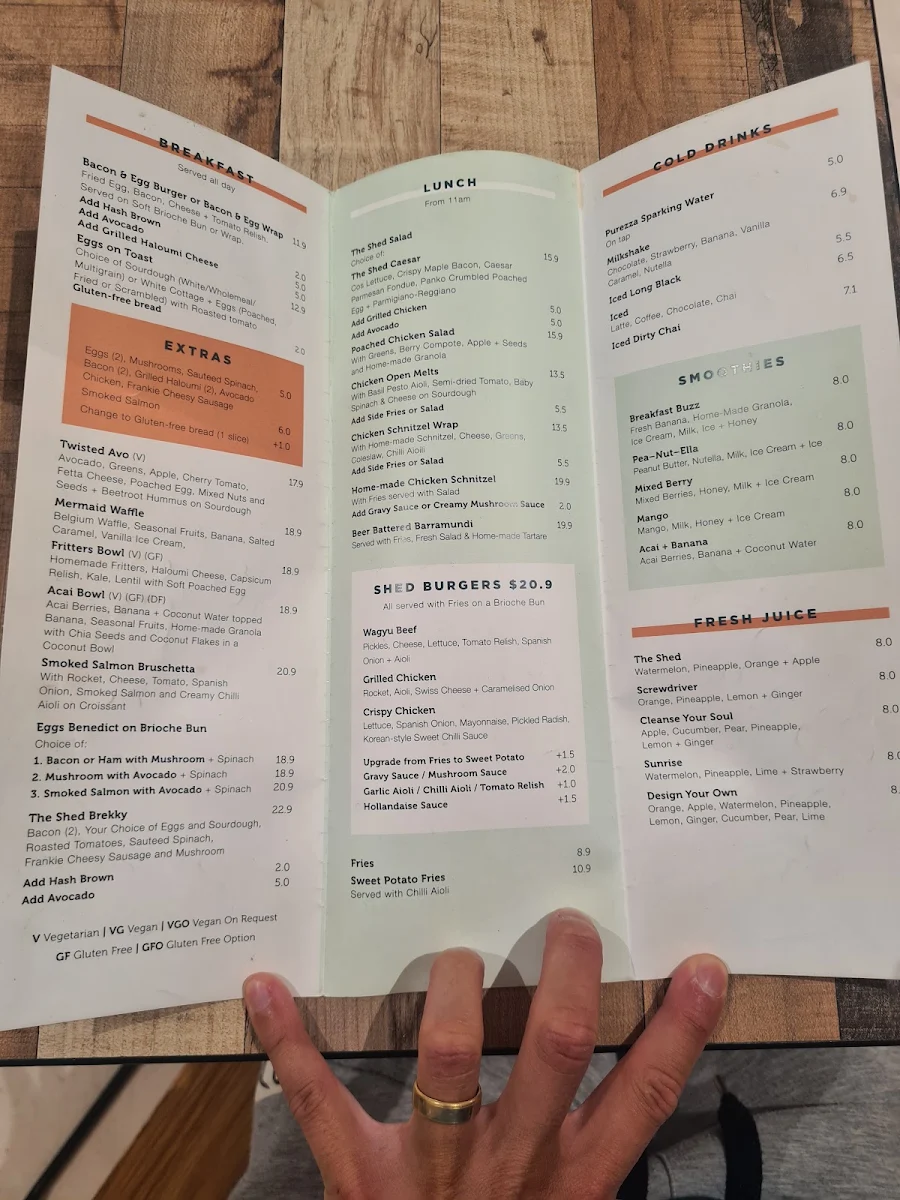 Menu, The Shed Café