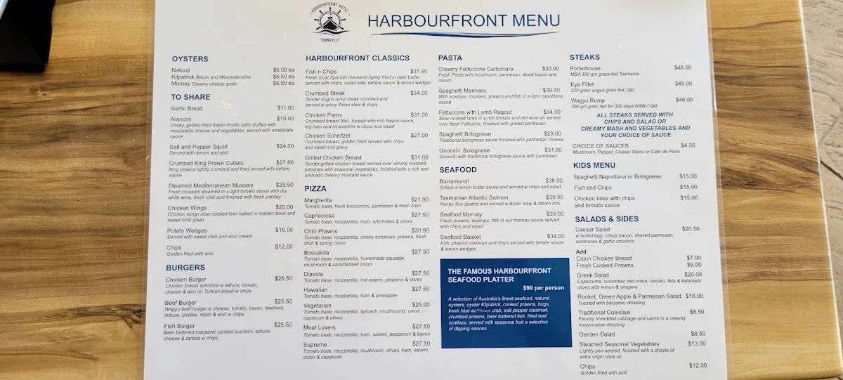 Menu, Harbourfront Hotel