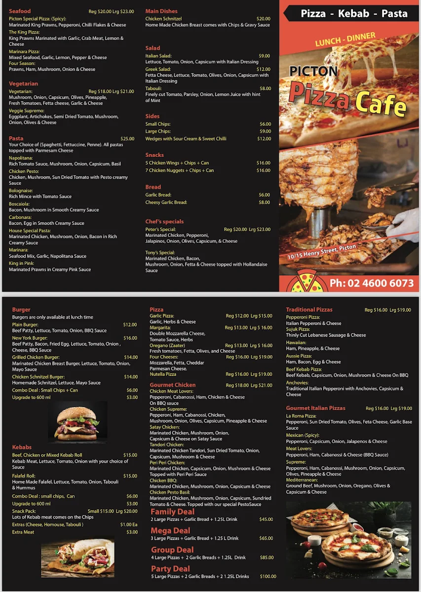 Menu, Picton Pizza Cafe