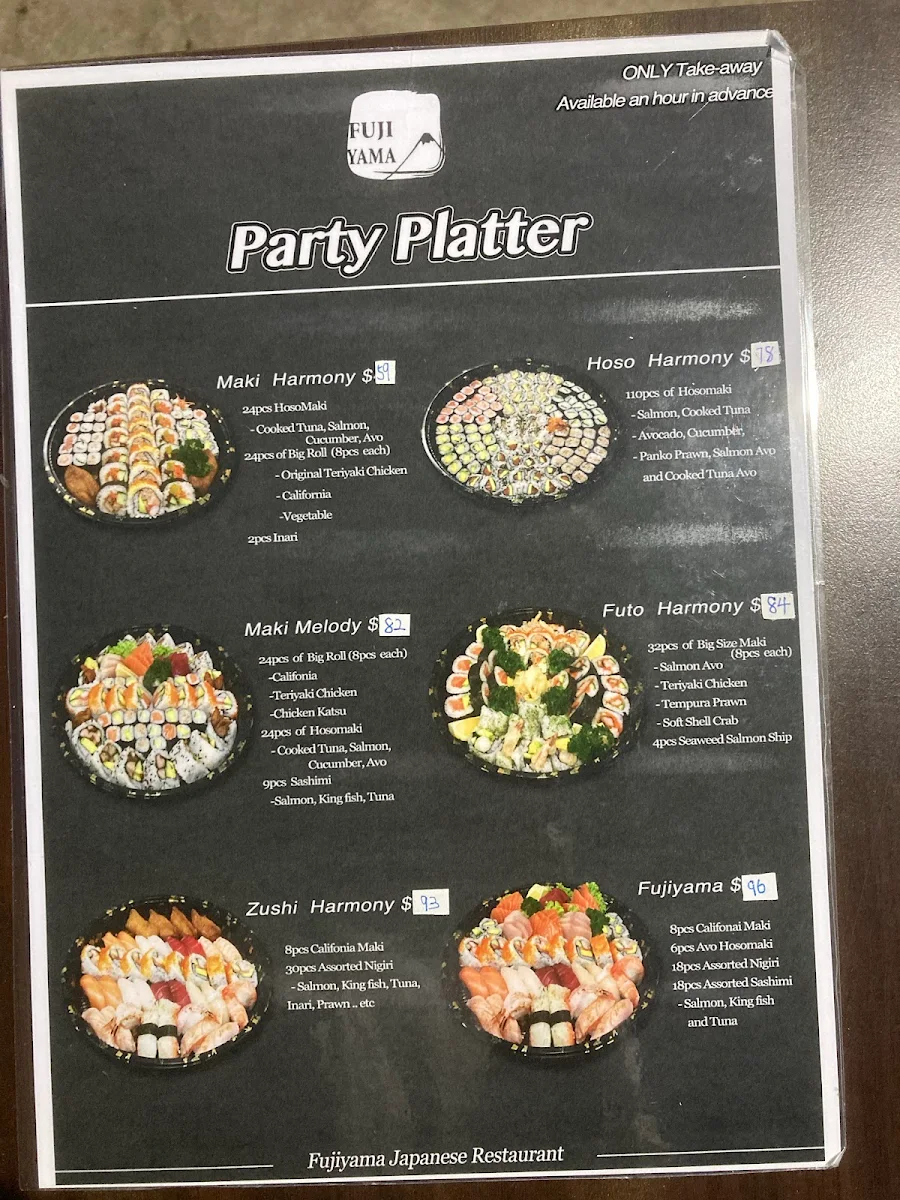 Menu, Fujiyama Japanese Restaurant