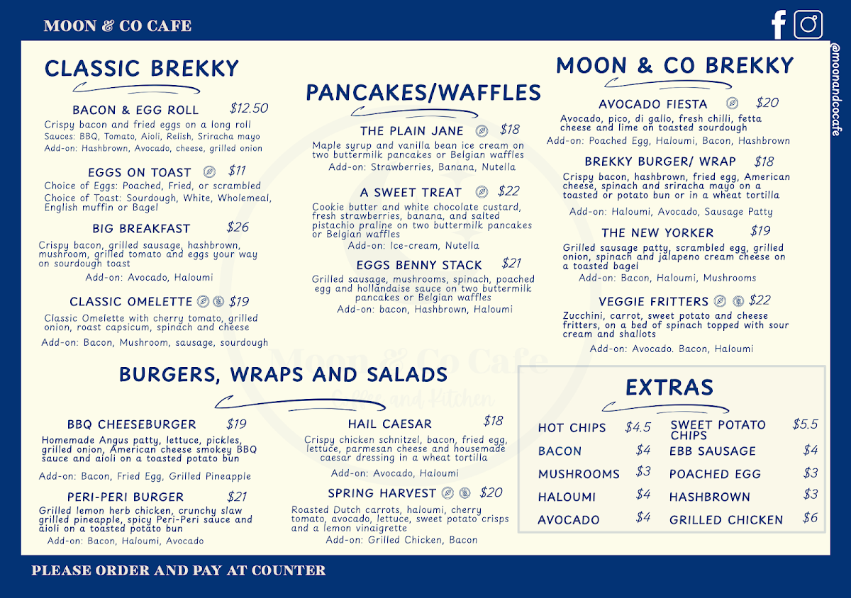 Menu, Moon & Co Cafe