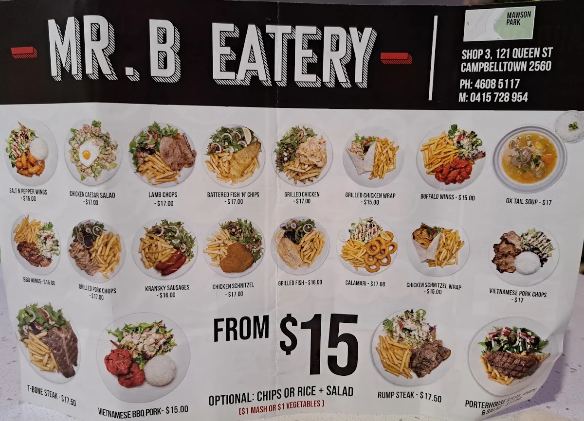 Menu, Mr B Eatery