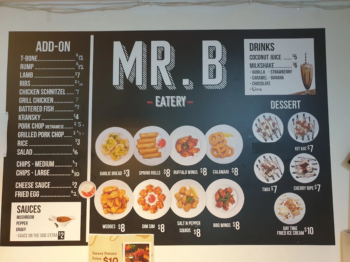 Menu, Mr B Eatery