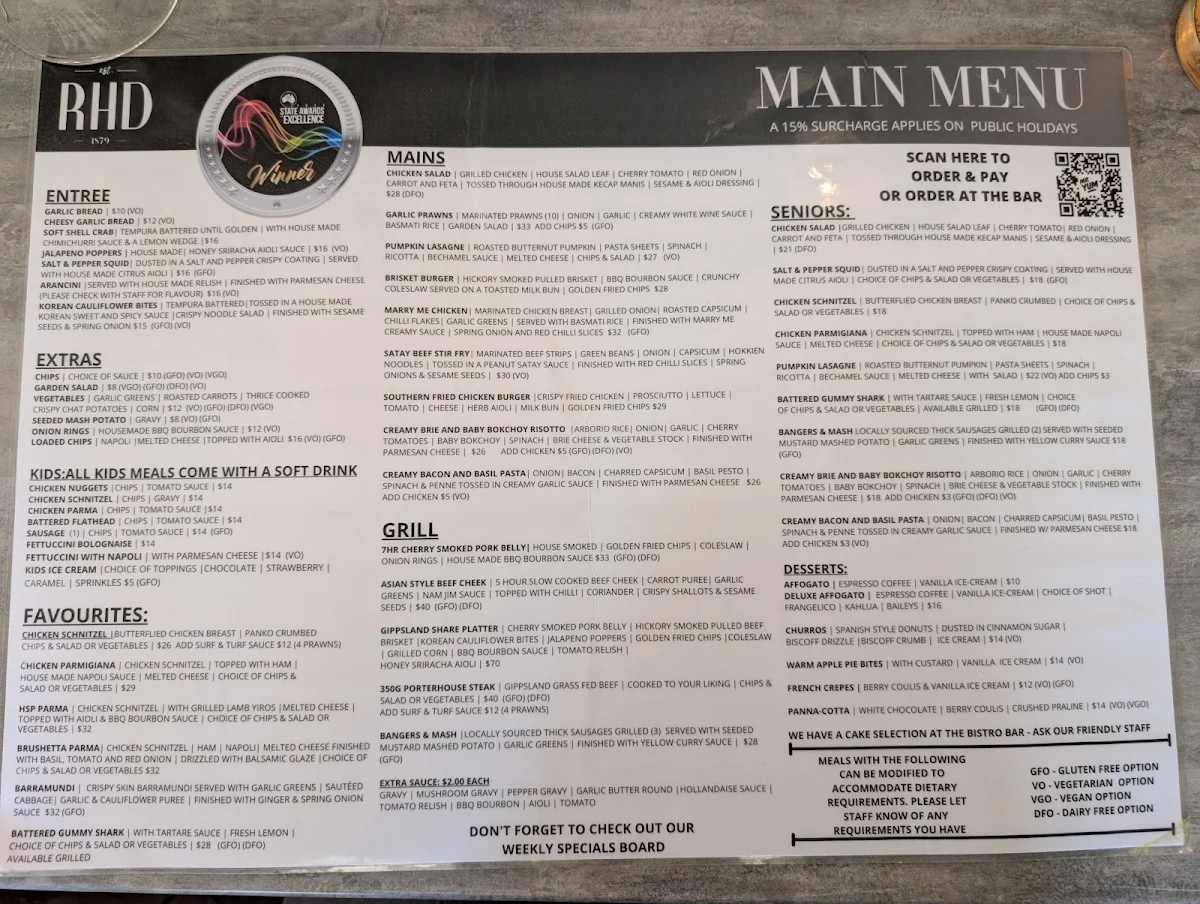 Menu, The Royal Hotel Drouin