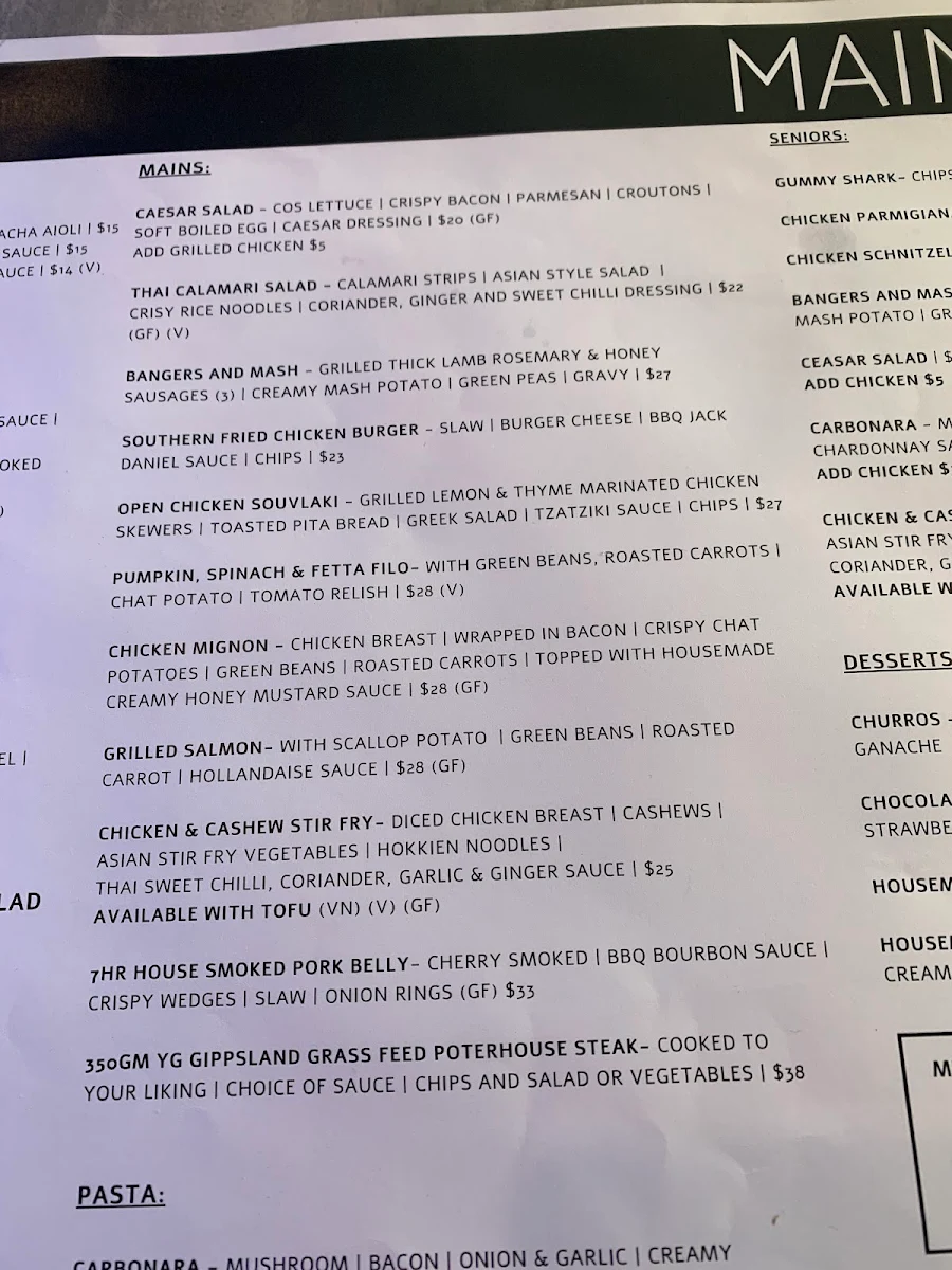 Menu, The Royal Hotel Drouin