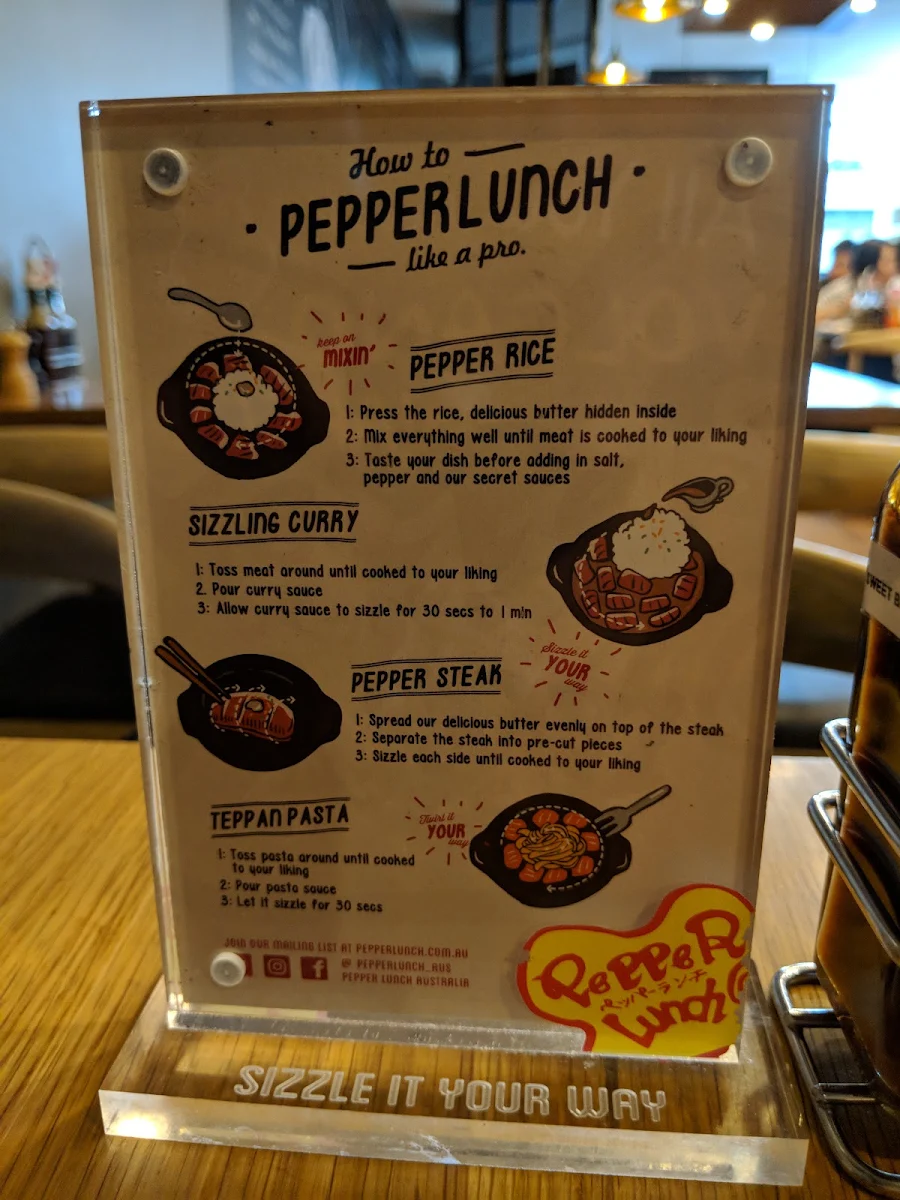 Menu, Pepper Lunch Sunnybank