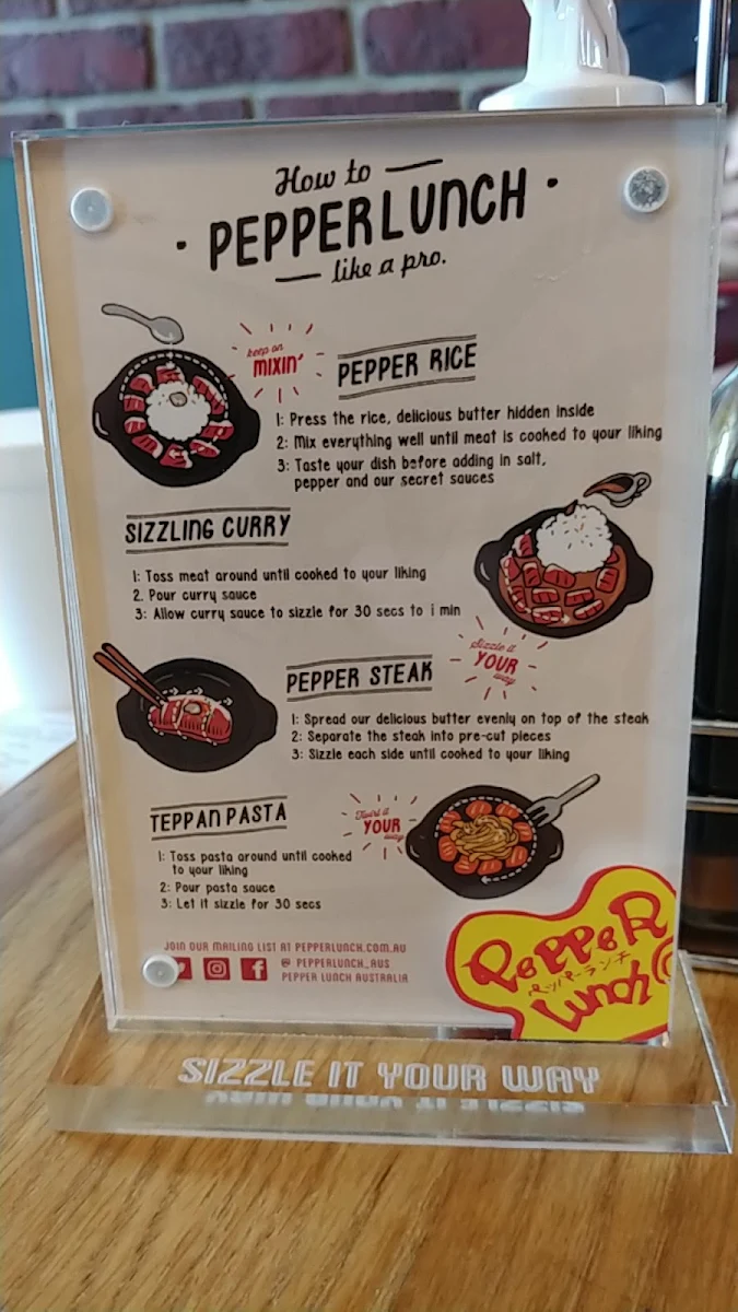 Menu, Pepper Lunch Sunnybank