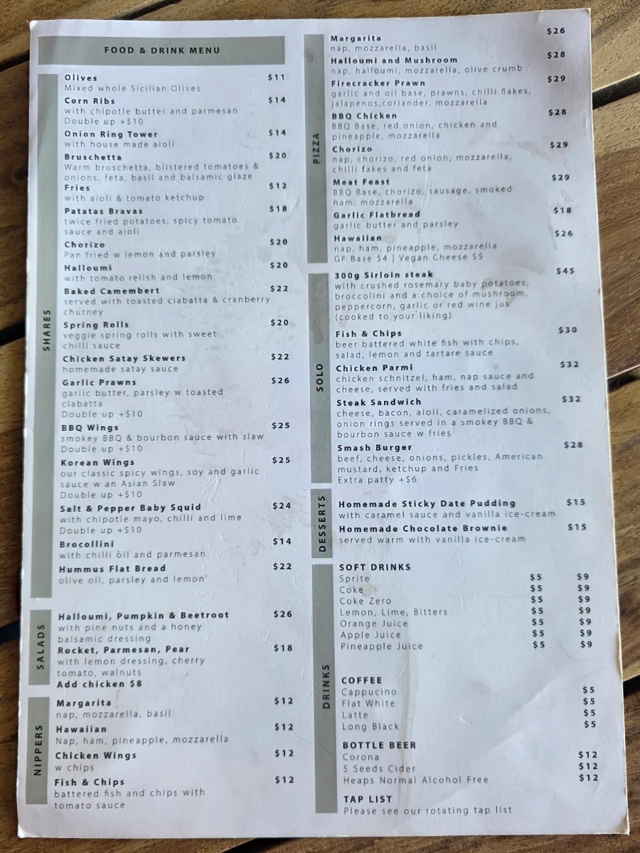 Menu, Bad Apples Bar