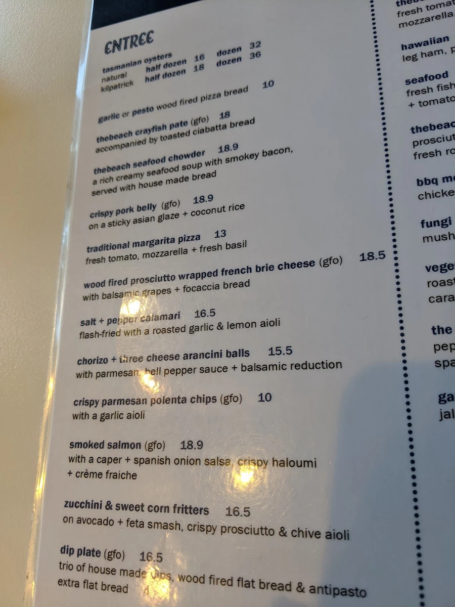 Menu, The Beach House