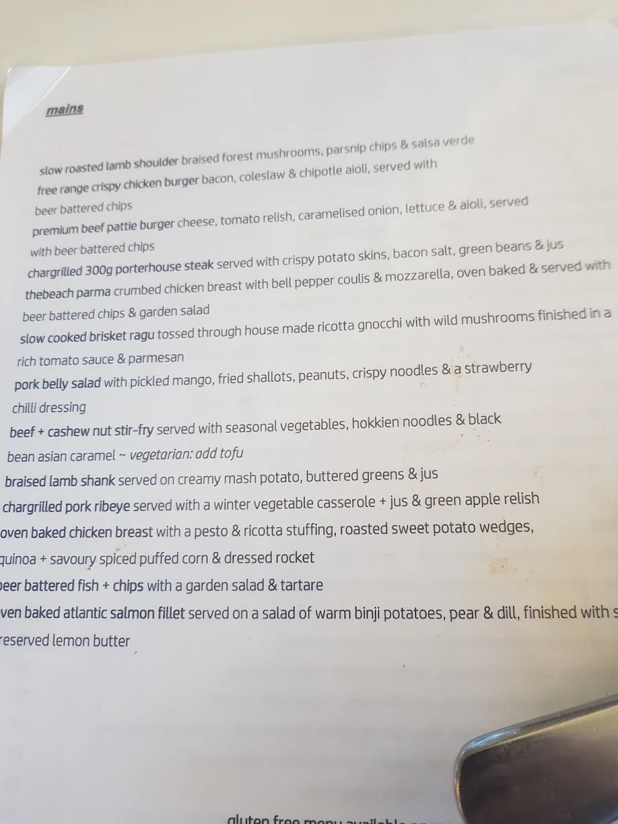 Menu, The Beach House