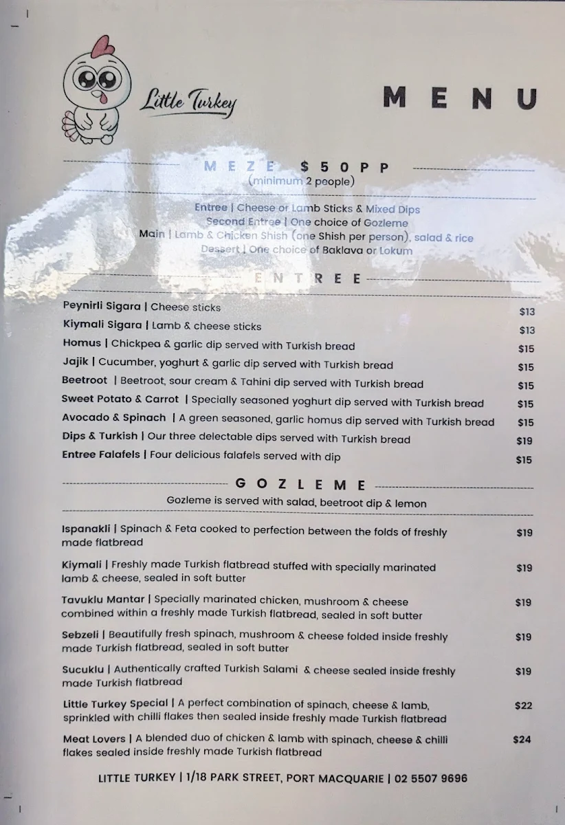 Menu, Little Turkey