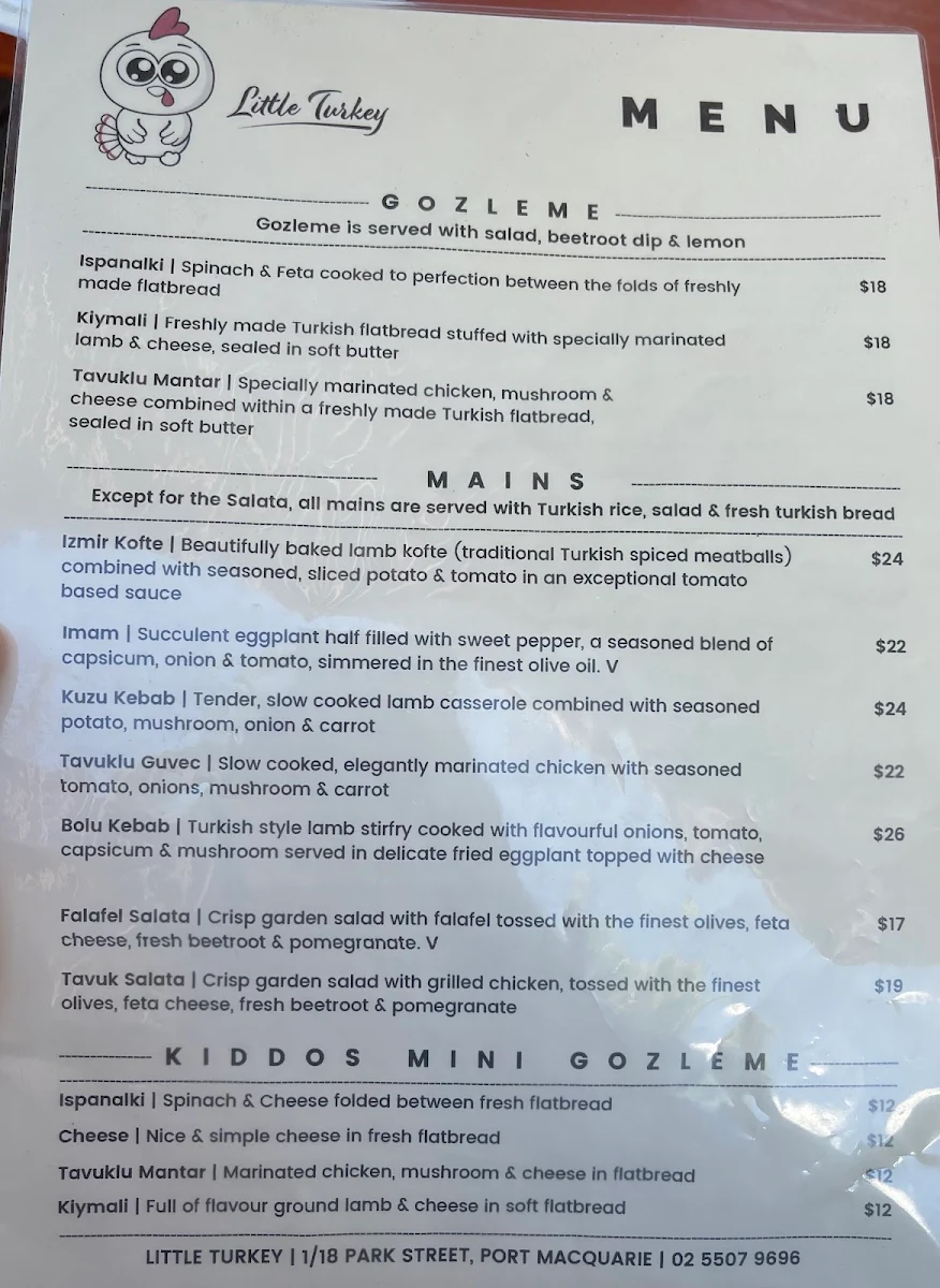 Menu, Little Turkey