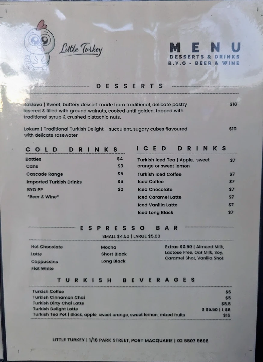 Menu, Little Turkey