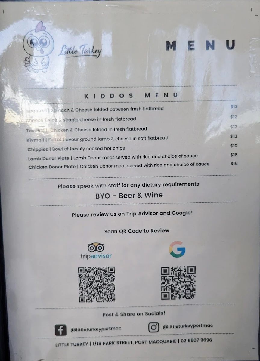 Menu, Little Turkey