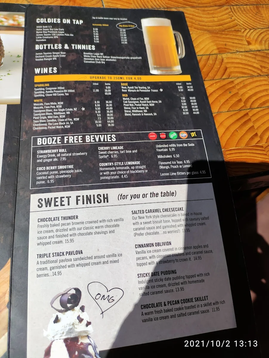 Menu, Outback Steakhouse Pacific Fair
