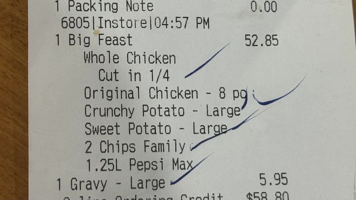 Menu, Red Rooster Augustine Heights