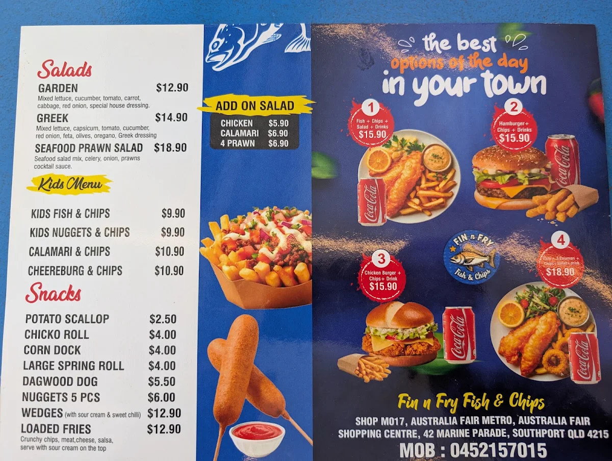 Menu, Fin n Fry Fish n Chips