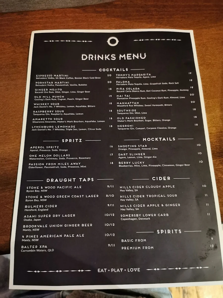 Menu, Oche Brisbane