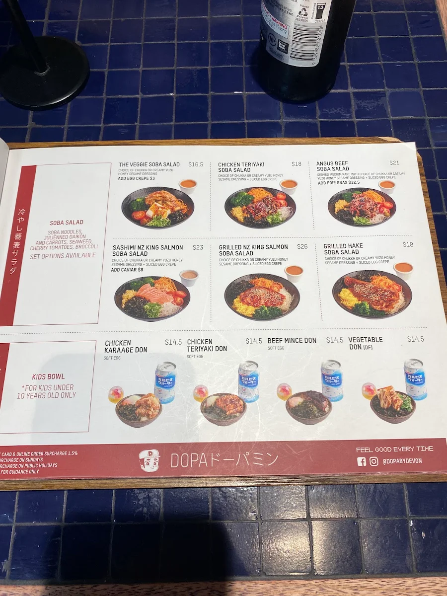 Menu, Dopa Donburi and Dessert - Macquarie Centre