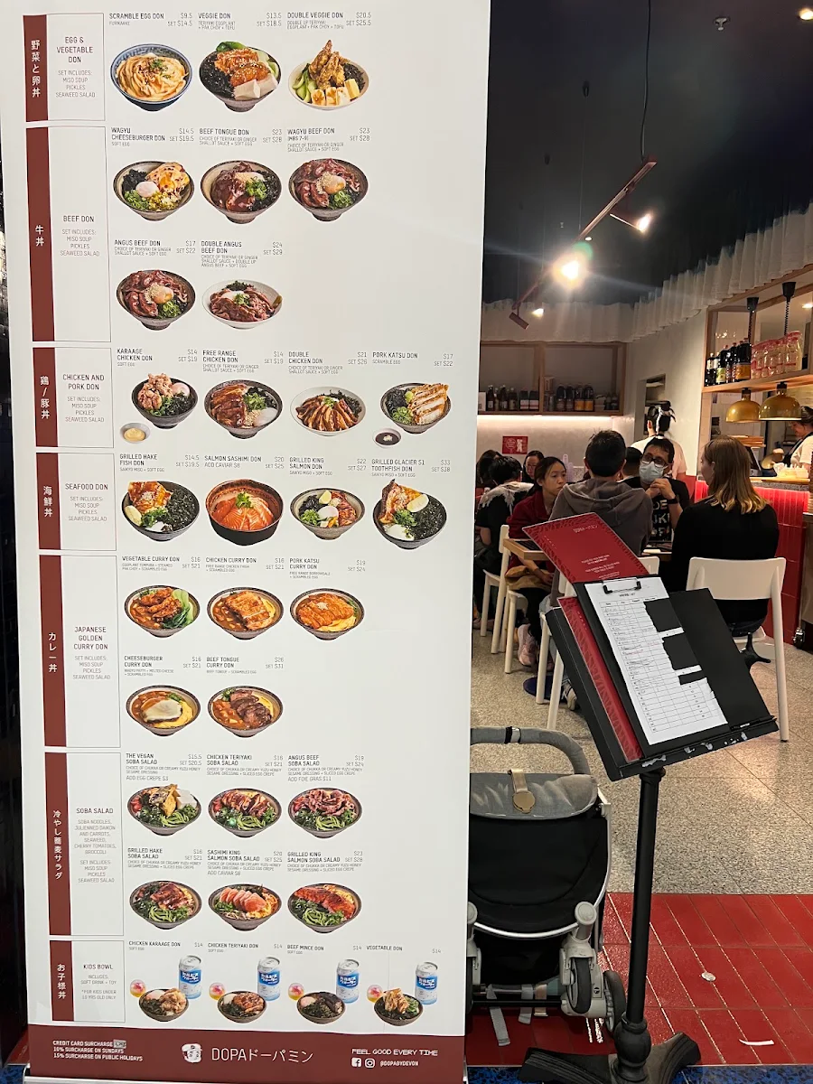 Menu, Dopa Donburi and Dessert - Macquarie Centre