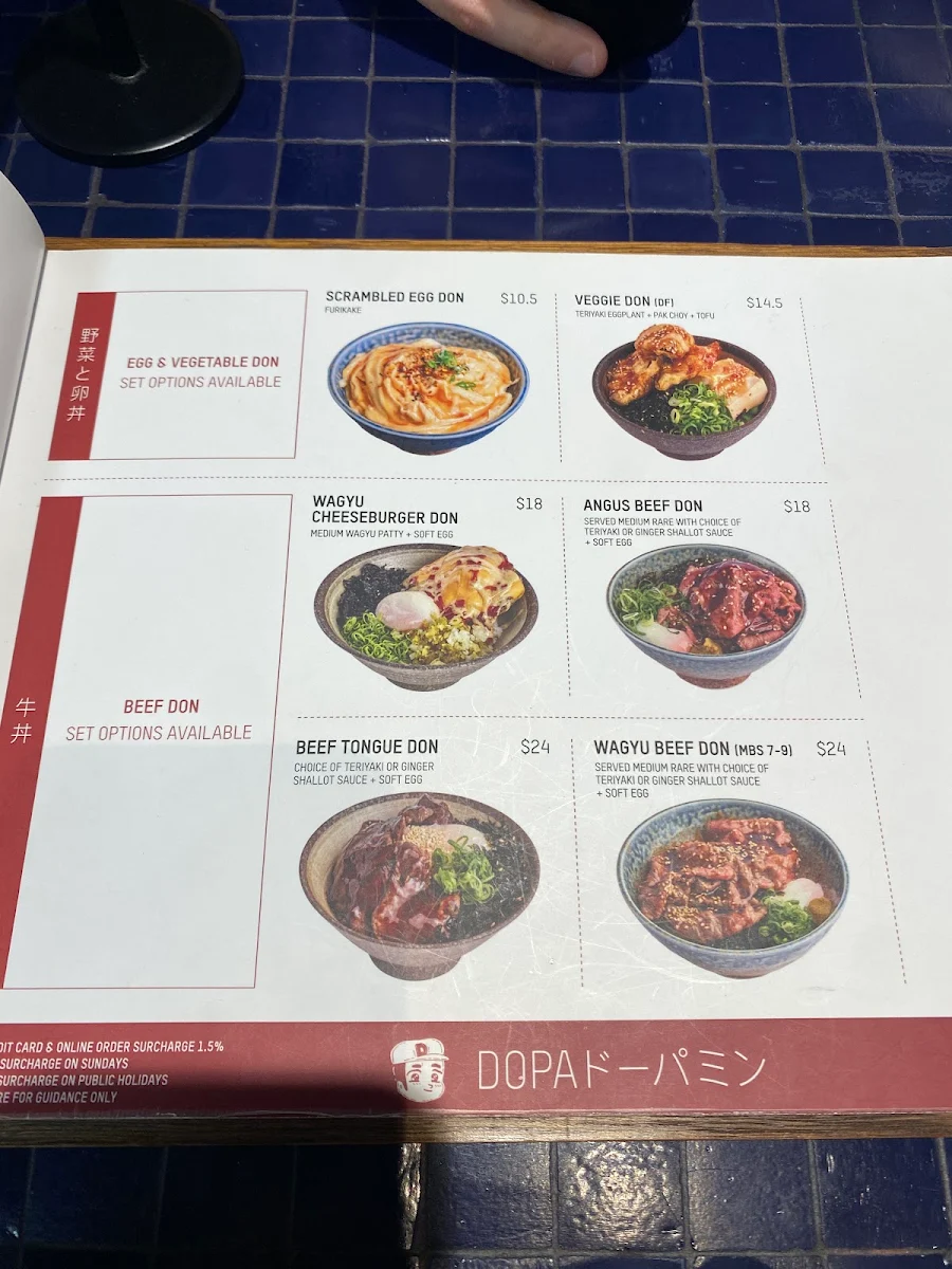 Menu, Dopa Donburi and Dessert - Macquarie Centre
