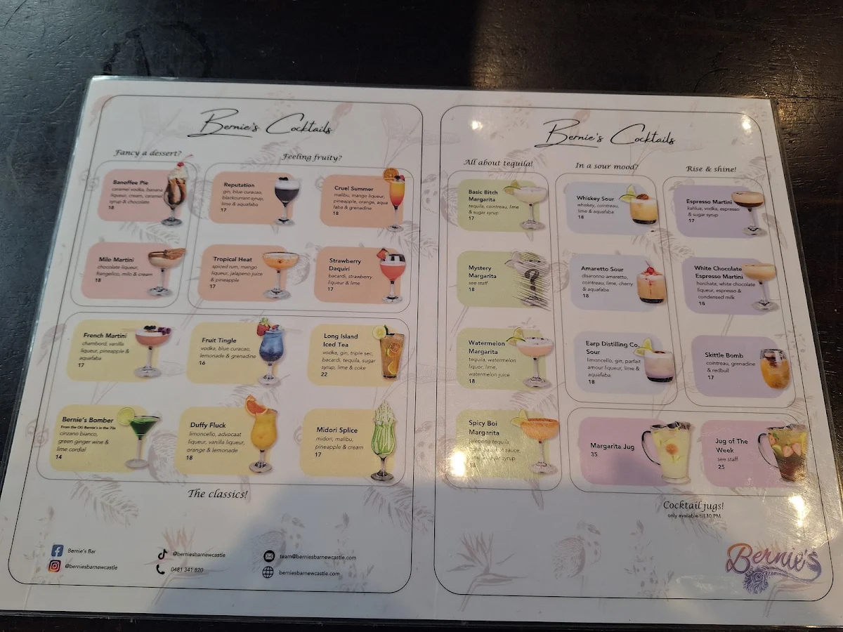 Menu, Bernie's Bar